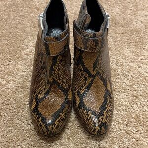 Vince Camuto Brown Snake-Print Ankle Booties